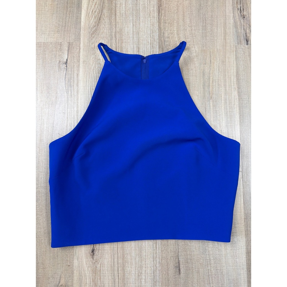 Belle Badgley‎ Mischka Nora Halter Top Royal Blue Crop Back Zip Size 4
